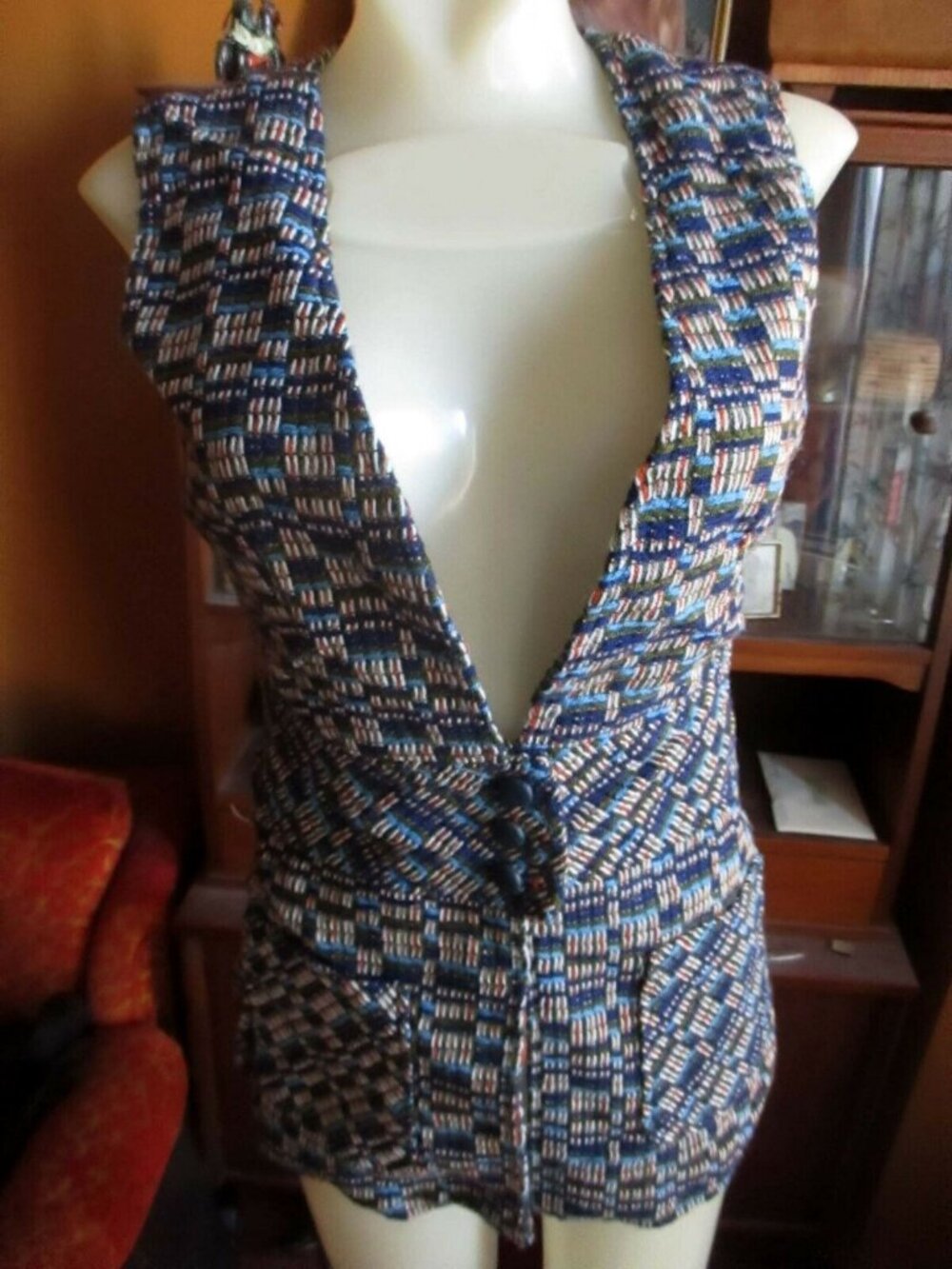 True Vintage Women's Vest Small 7/8 Top Vest 1960s Frock Mod Japan Burlap Knit